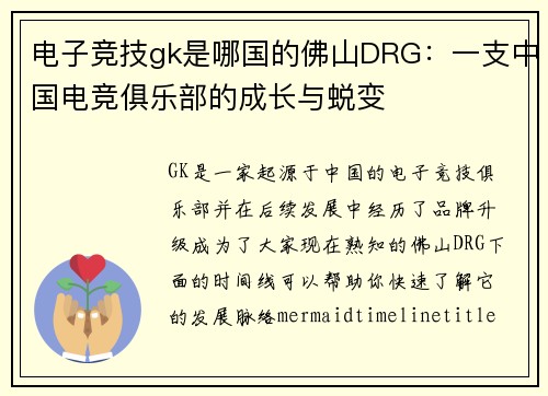 电子竞技gk是哪国的佛山DRG：一支中国电竞俱乐部的成长与蜕变